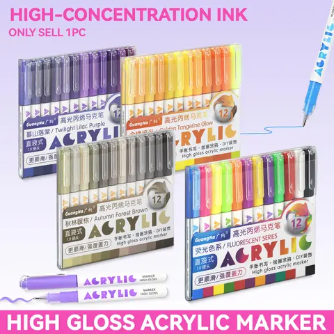 12-Color High-Gloss Acrylic Gel Pen Set, 1.0mm Hard Tip, High-Concentration Ink, Ideal for Drawing, Wood, Ceramic, Metal, Glass, Rock Art, Back-To-School & Halloween