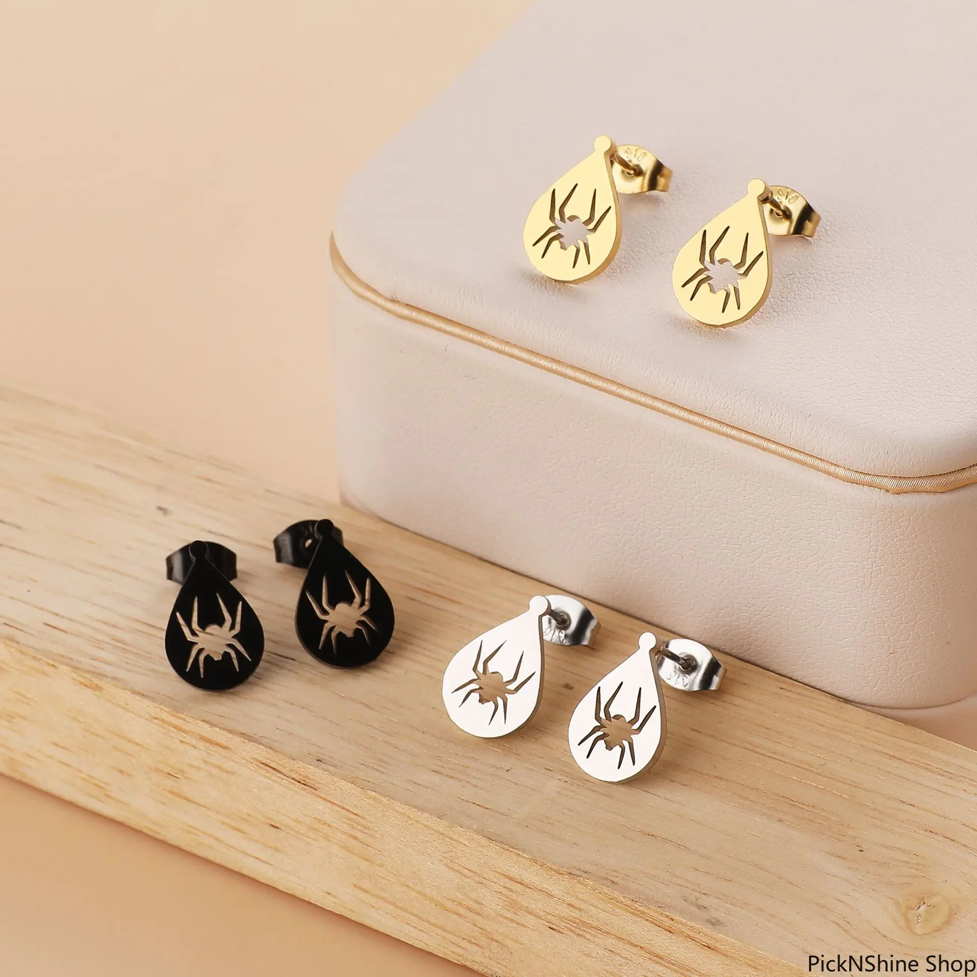 Stainless Steel Stud Earrings - Halloween Themed Fashion Accessories with Bat, Ghost, Pumpkin, Cat & More Shapes, 3 Color Options, Factory Stock Cross-Border Supply