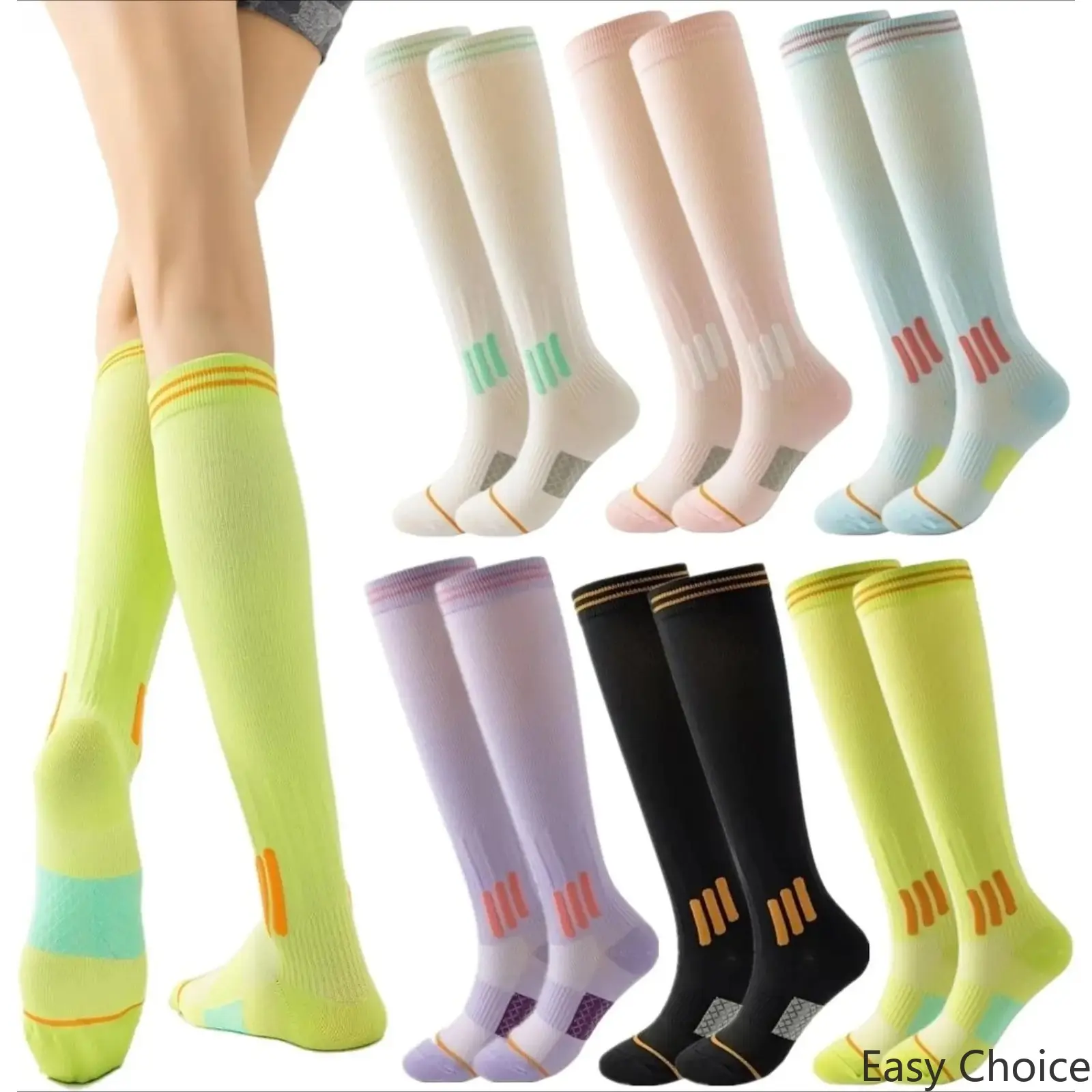 MICBAM Women's 6-Pack High-Performance Sports Compression Socks - Knee-High Support for Travel, Running, High-Performance Sports Socks