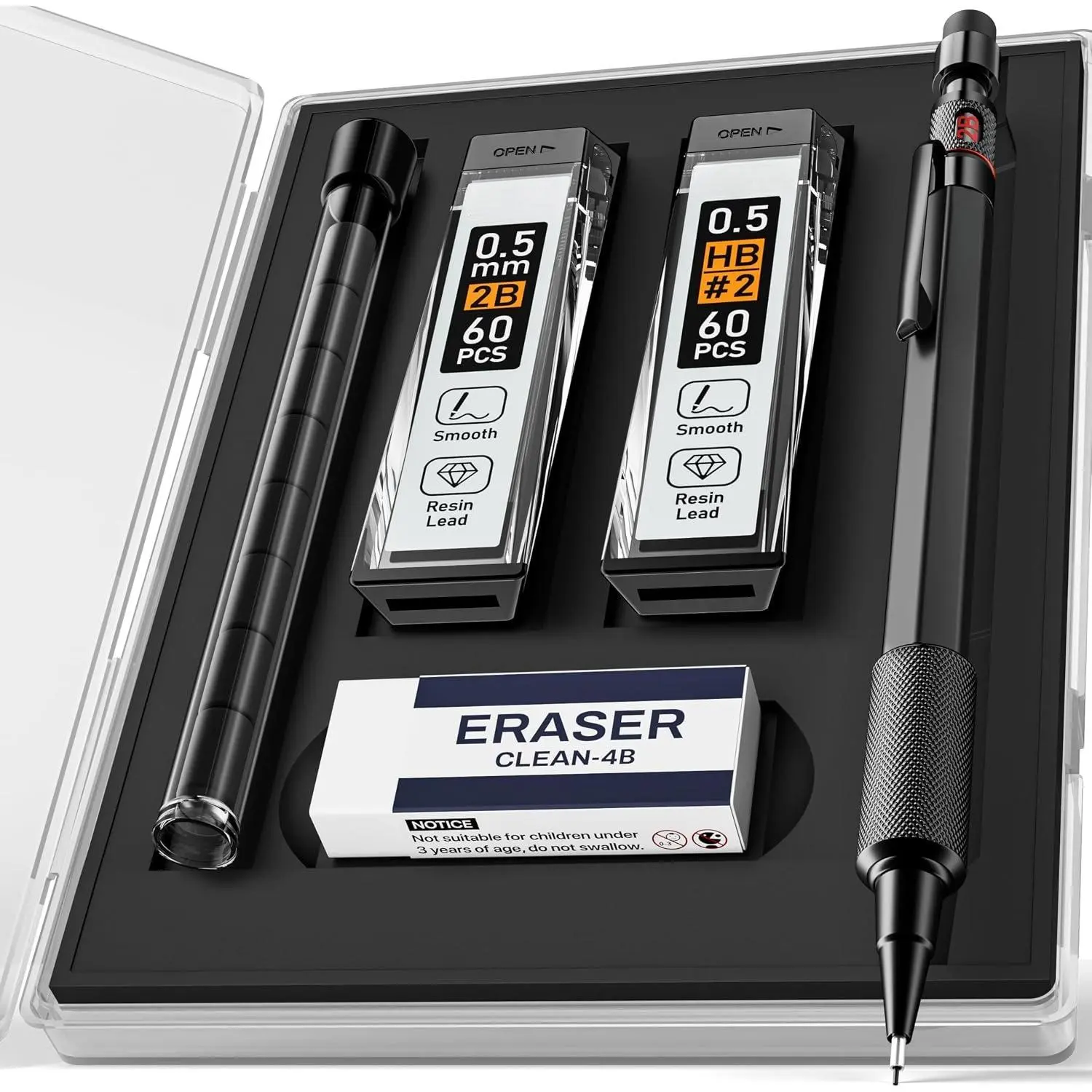 Mechanical Pencils 0.5 with Case, Metal Weatherproof  Outdoor Artist Mechanical Pencil with 120 count HB & 2B Lead Refills, Eraser, for Writing Drafting Drawing and Sketching