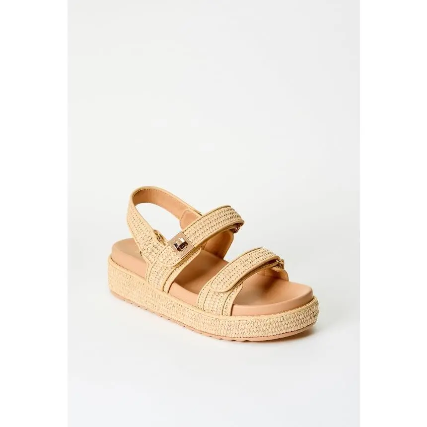 JUST FAB Women's Raffia Platform Sandals Espadrille Buckle Sandals Open Toe Summer Resort Boho Comfort Sandals