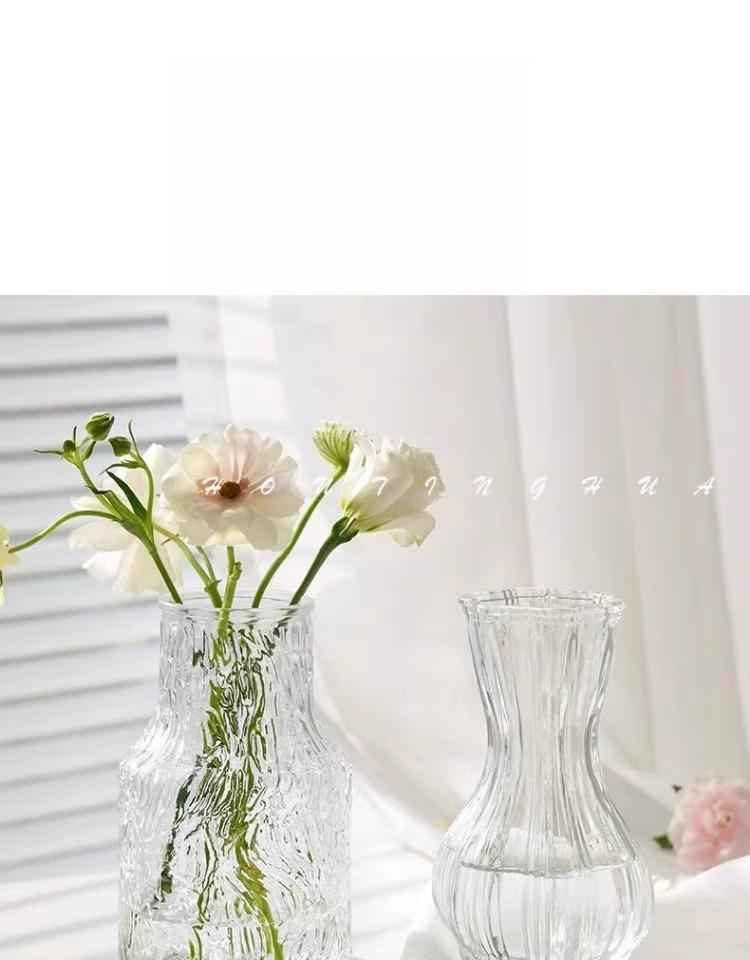 Glacier Pattern Glass Vase, Premium Social Media Style Transparent Flower Holder, Thickened Durable Water Cultivation Container, Living Room Table Rose Fresh Flower Decorative Ornament