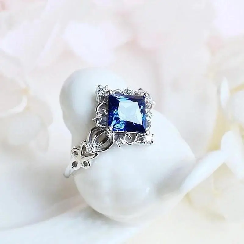 Vintage Princess Cut Lab Sapphire Ring 925 Sterling Silver  Engagement Rings Bridal Fine Jewelry sizes US5-12
