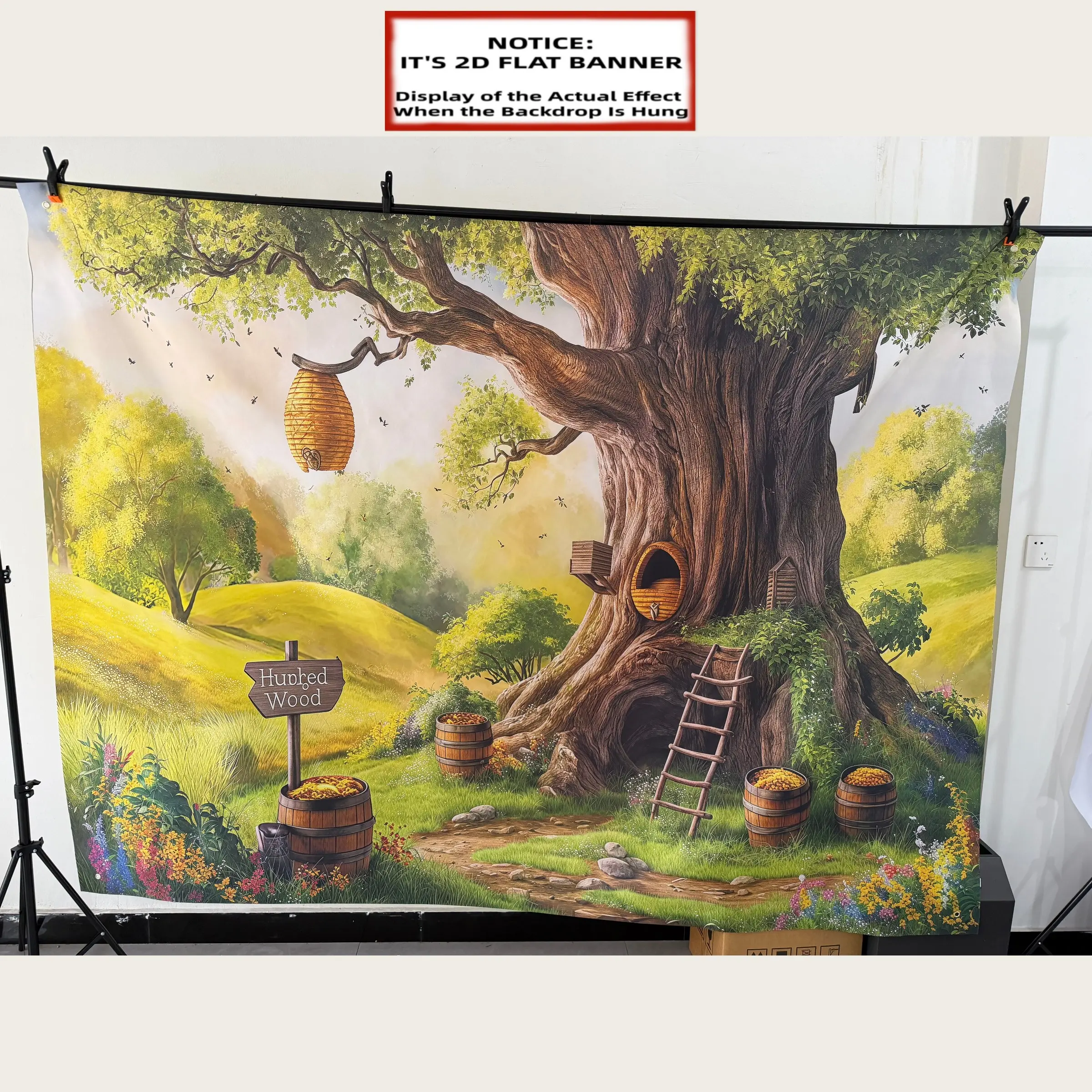2D Flat Banner, Decorative Banner, 1pc Polyester Backdrop Decoration for The Hundred Acre Wood, Photo Props, Banner Decor for Home, Wall Hanging Backdrop, Party Decorations, Supplies, And Gifts