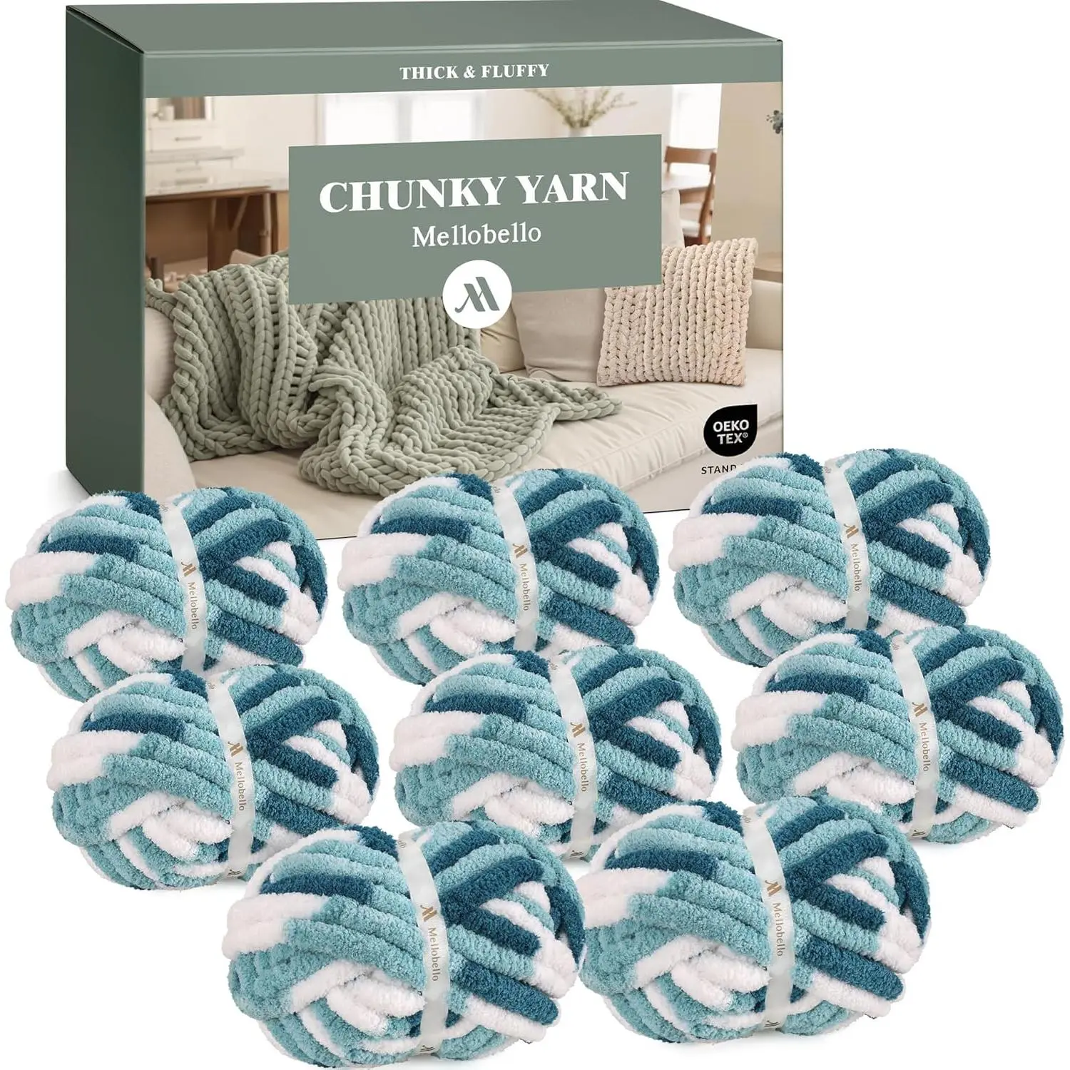 Jumbo Chunky Yarn for Hand Knitting - Super Thick Chenille Chunky Yarn for Crocheting - Extra Soft Bulky Fluffy Blanket Big Yarns 8 Jumbo Pack (27yds,8 oz Each Skein)