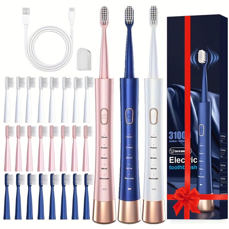 Electric Toothbrush Set, 1 Box Portable Rechargeable Toothbrush & 8 Counts Replacement Brush Heads, Oral Care Product for Adults, Replaceable Brush Heads