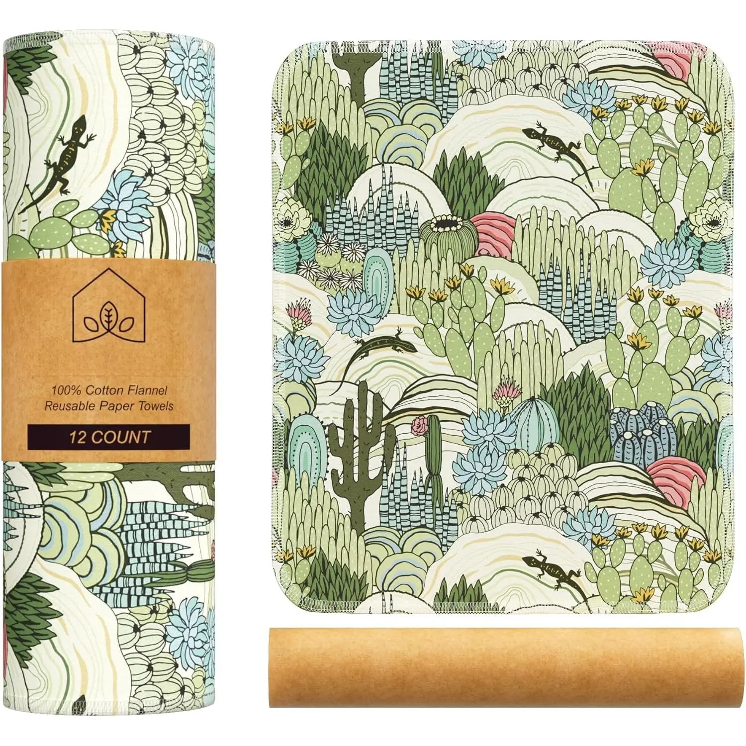 Paper Towels (12"x10") - Soft Absorbent  Washable Paper Towels -  Paper Towels Washable w/Cardboard Roll -  Napkins (Cactus, 12x10inch)