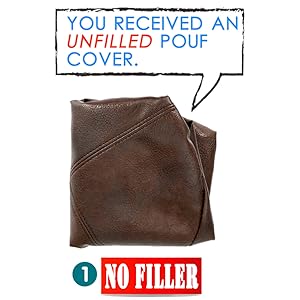 Unstuffed Faux Leather Pouf Cover, Floor Footrest Cushion - 16.5"Dx12"H, Matte Coffee