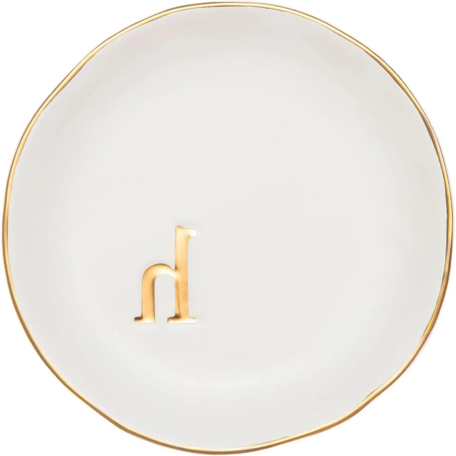 Ceramic Jewelry Tray, Trinket Dish, Embossed Gold H Monogram Ring Dish with Gift Box, Gifts for Women, Ideal for Mother's Day, Birthday, Christmas, Engagement, Vanity & Nightstand DecorGift