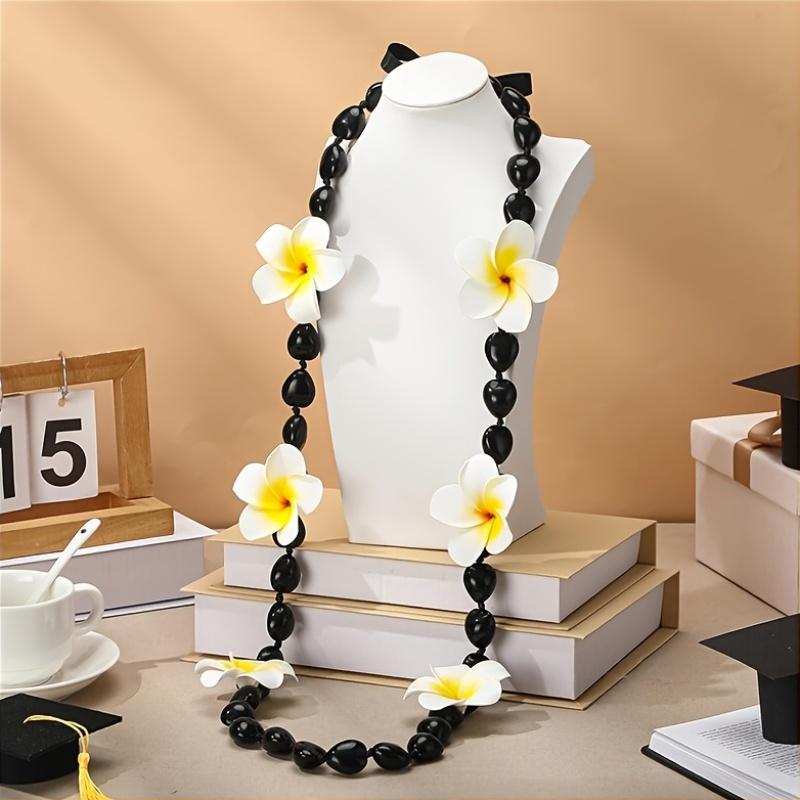 59.84-Inch Hawaiian Graduation Necklace Tropical Acrylic With Plumeria Tassel & Chinese Knot Adjustable Boho Style For Graduation Parties