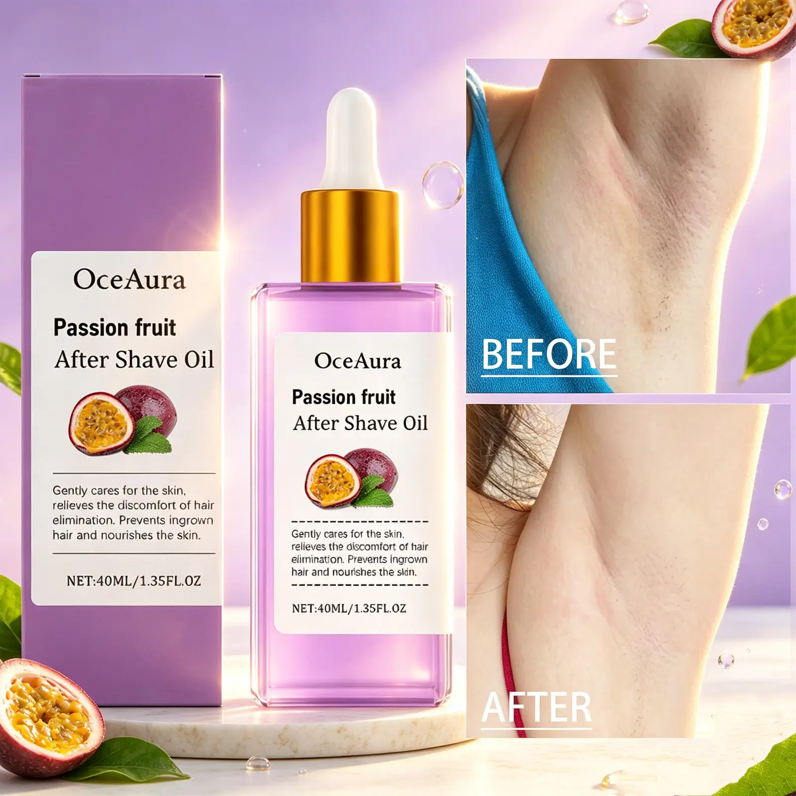 Oceaura Passion Fruit After Shave Oil 40ML, Moisturizing Essence for Men and Women, Natural Ingredients, Gentle on Sensitive Skin