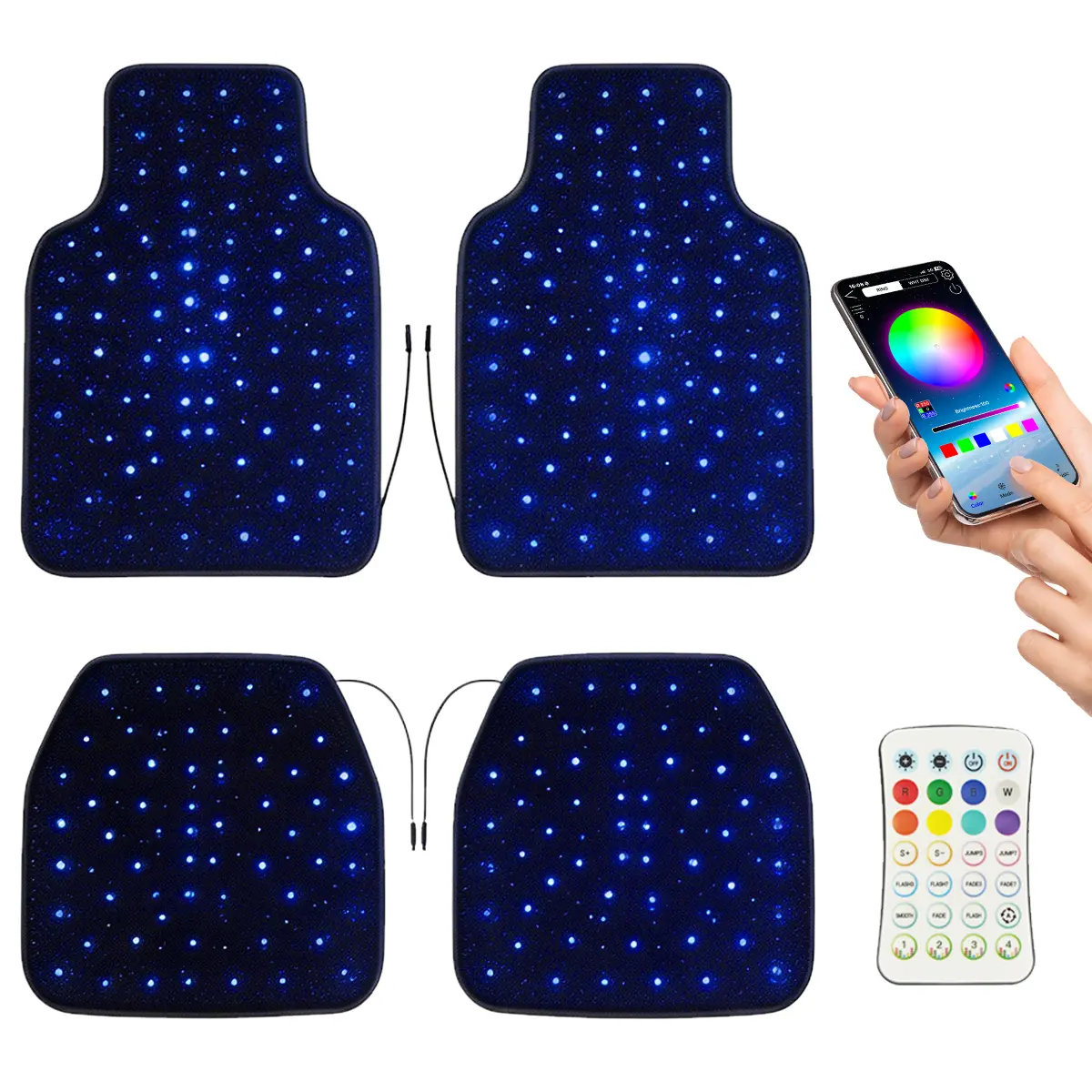 Luxury Starlight LED Car Floor Mats, 4pcs Starry Star Light Floor Mats Fiber Optic Lights APP/Remote Control Music Mode Sound Activated Interior Lights for Cars, SUVs, Trucks