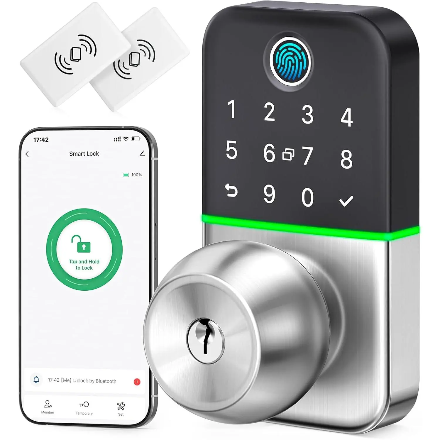 Keypad  Door Lock with Knob:  Keyless Entry Fingerprint Lock for Front Door - Keypad Digital Lock with Handle -  Code Door Knob - Easy Installation - Generate Passcode Remotely