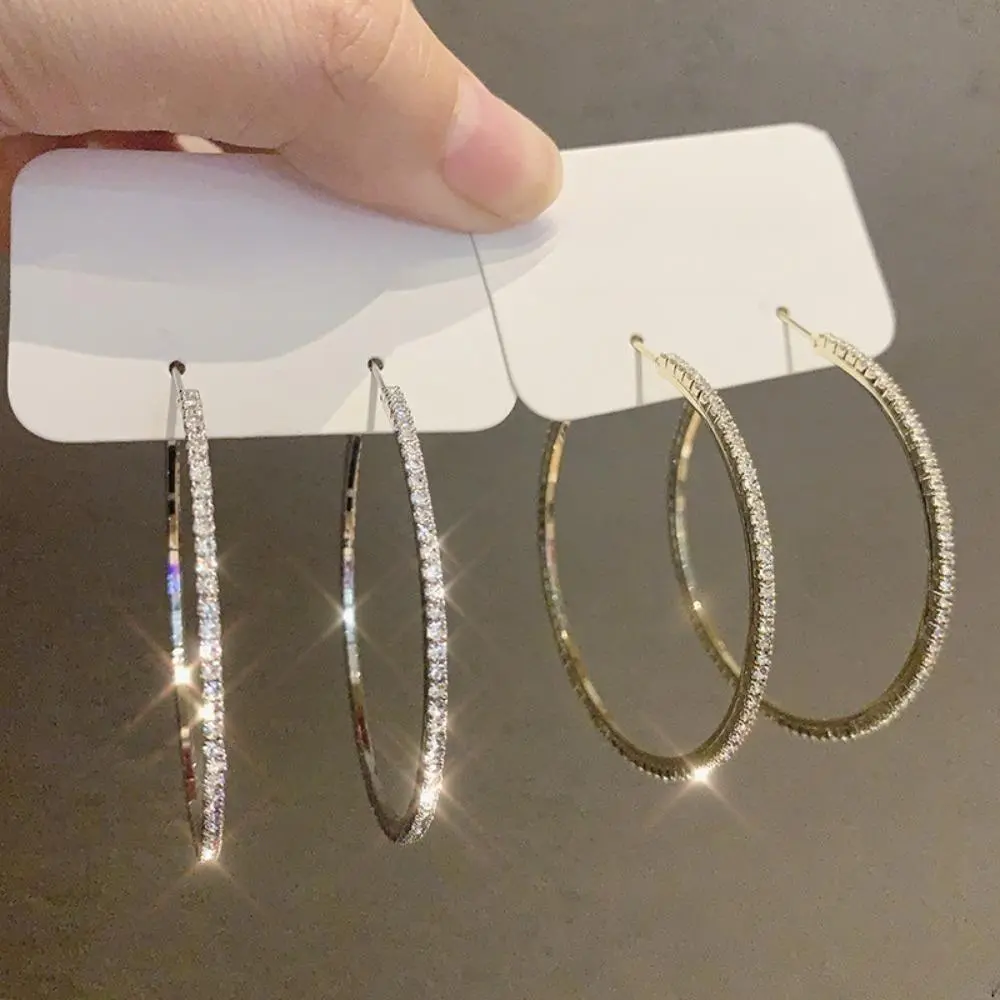Women's Medium-Size Cubic Zirconia Inlay Gold-Tone Fade-Resistant Plating Round Hoop Earrings, Hypoallergenic Sterling Silver Ear Posts, Snap Lock Closure, Elegant All-Match Jewelry for Daily Wear & Dating, Resist Fading