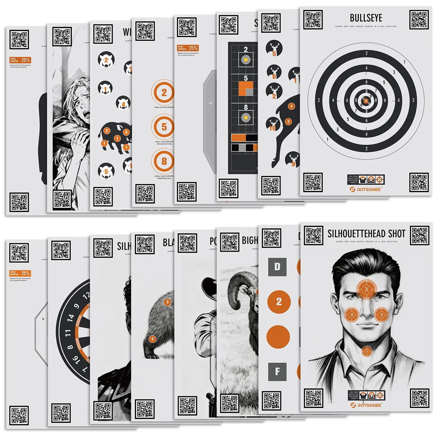 6 designed dry-fire training targets suitable for a variety of training modes; the accompanying app tracks your use and scores for each session and provides instant feedback when you hit the target