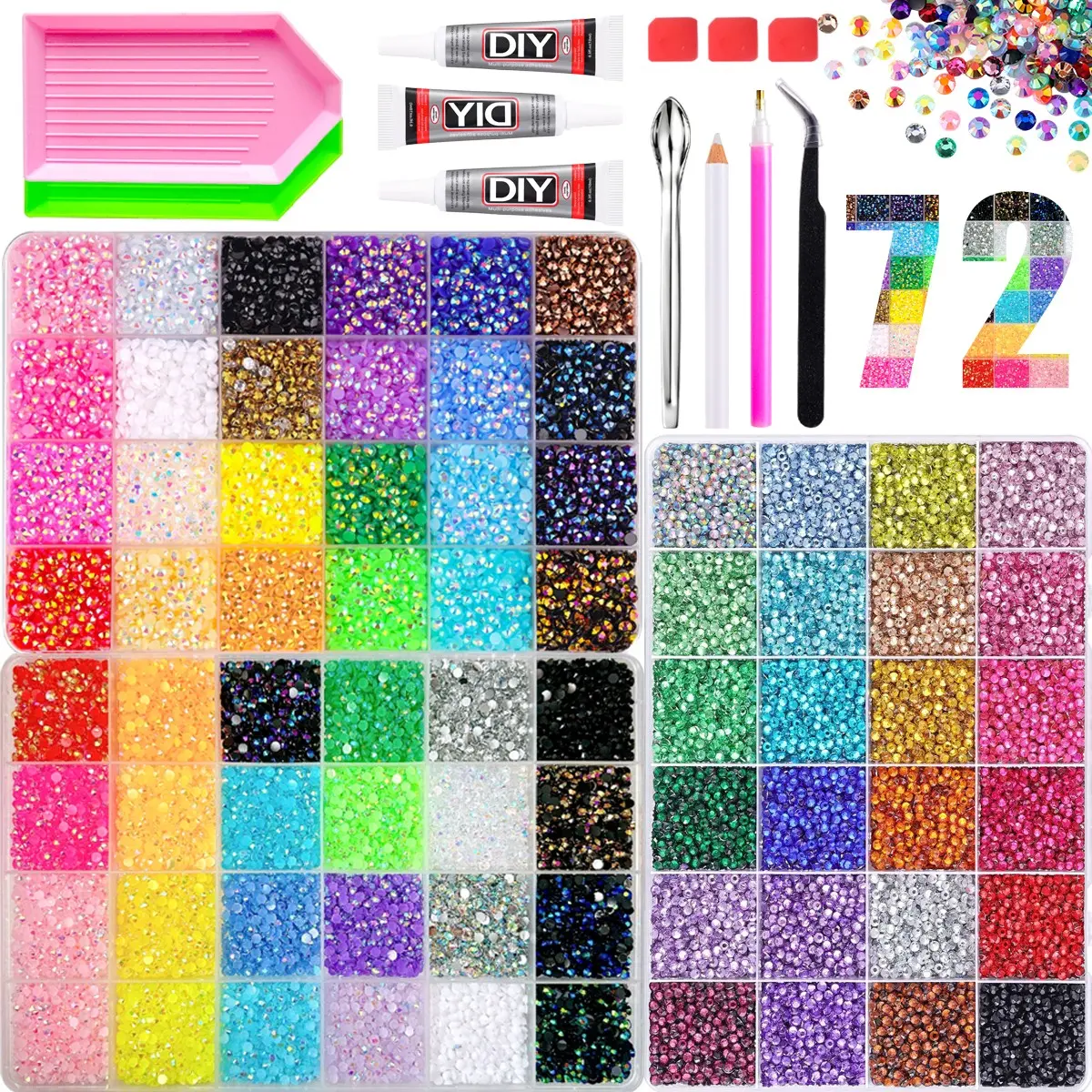 Bedazzling Kit 72 Colors Resin Jelly Rhinestones, Full Diamond Painting Tool Set, DIY Craft Kit for Beginners, Halloween Christmas Birthday Gifts for Women。Jelly Rhinestones /Bedazzling Kit/Diamong Art。ultimate creative gift for her,graduation gift。