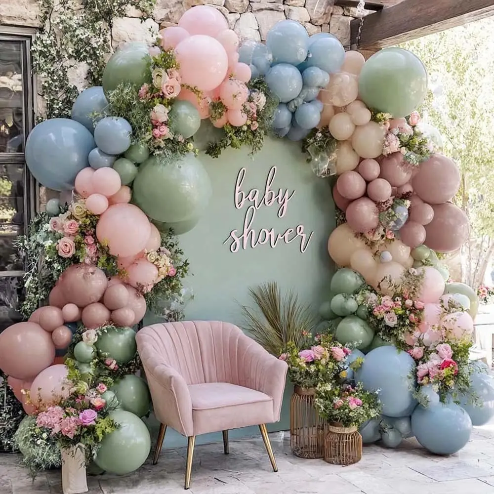 Blue Green Balloon Arch Double Stuffed Dusty Green Pastel Blue Blush Mauve Latex Balloon Garland Kit for Boho  Shower  Floral Birthday  Party Decoration