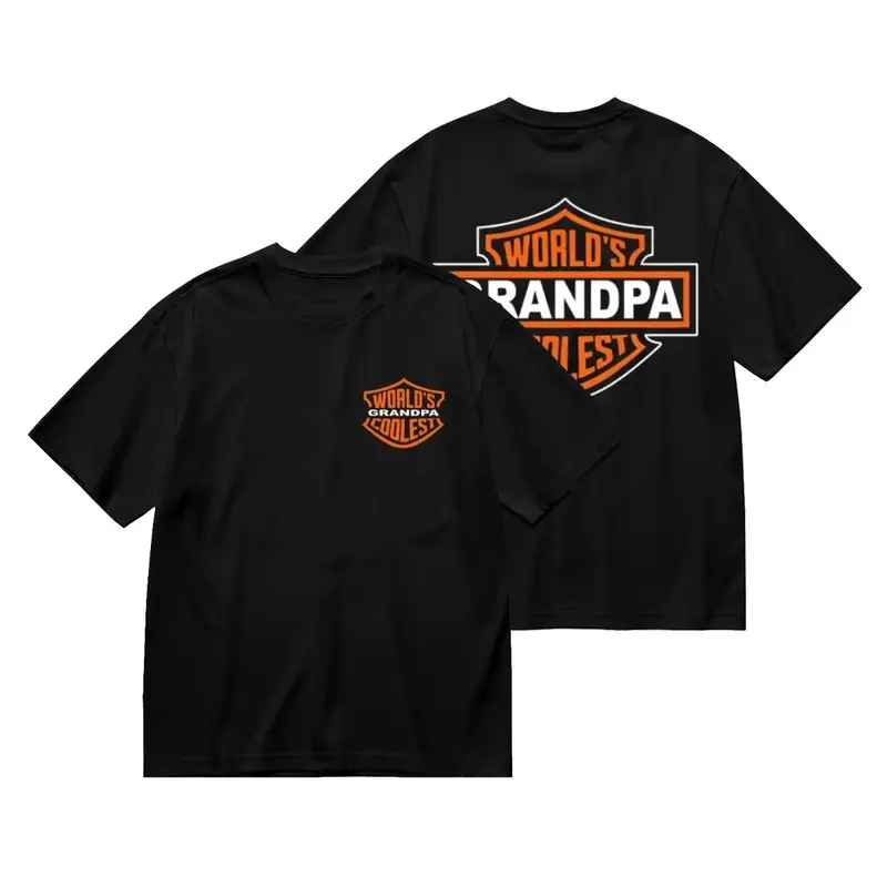 World's Coolest Grandpa Motorcycle Graphic Plus Size Tee |   Back Print Font Tshirt Fathers Day Gift 250th Anniversary Casual Mens Streetwear Top