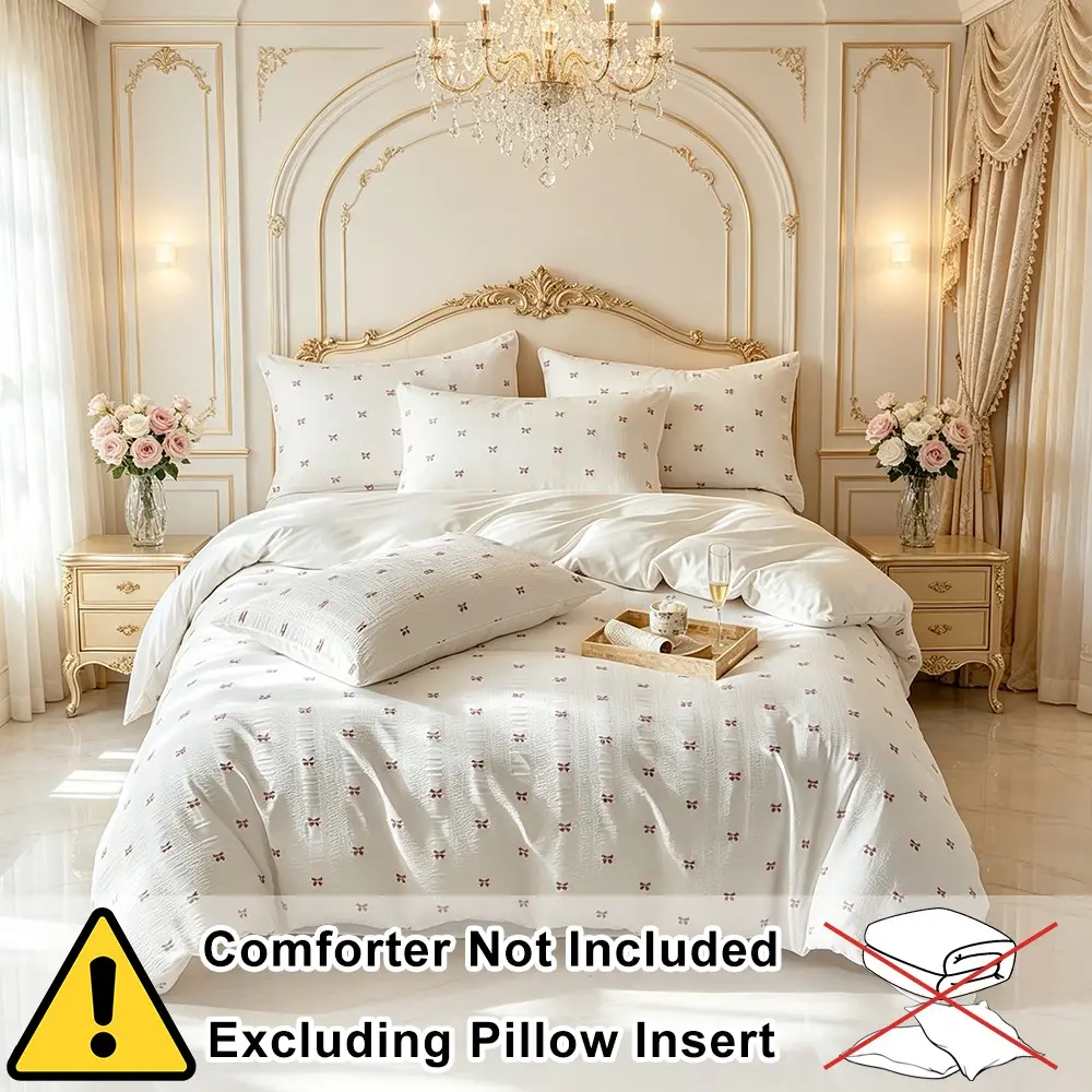 French Luxury Embroidered Bow Set, Duvet Cover Set, 2 or 3 Piece Bedding, Breathable Fabric, Multiple Sizes, Smooth Zipper, All Seasons, Single or Twin Bed