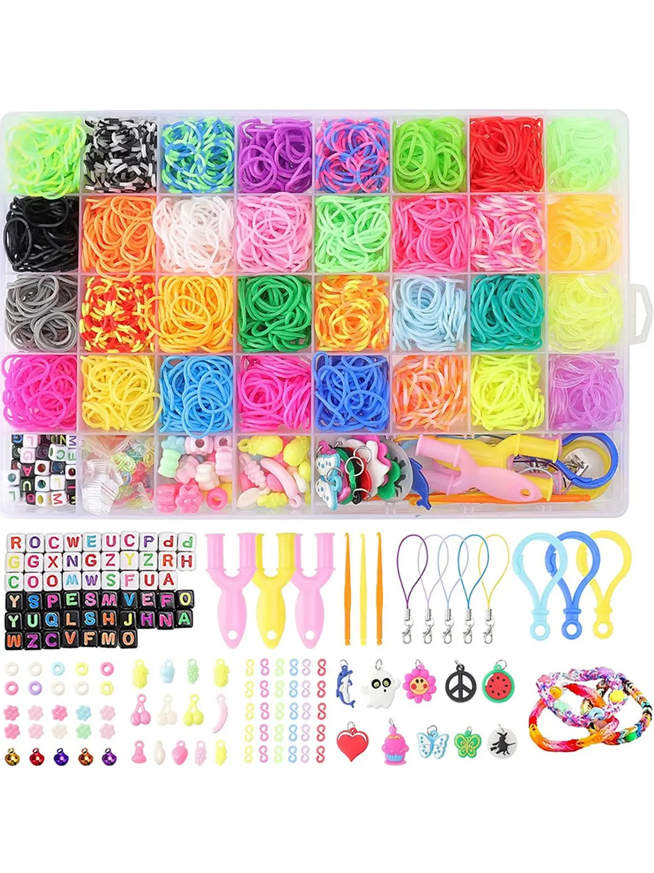 2600pcs DIY Jewelry Making Kit, 32 Colors, 40 Grid Box, Loom Bands, Rubber Bands, Bracelet Set, Random Colors, Craft Supplies