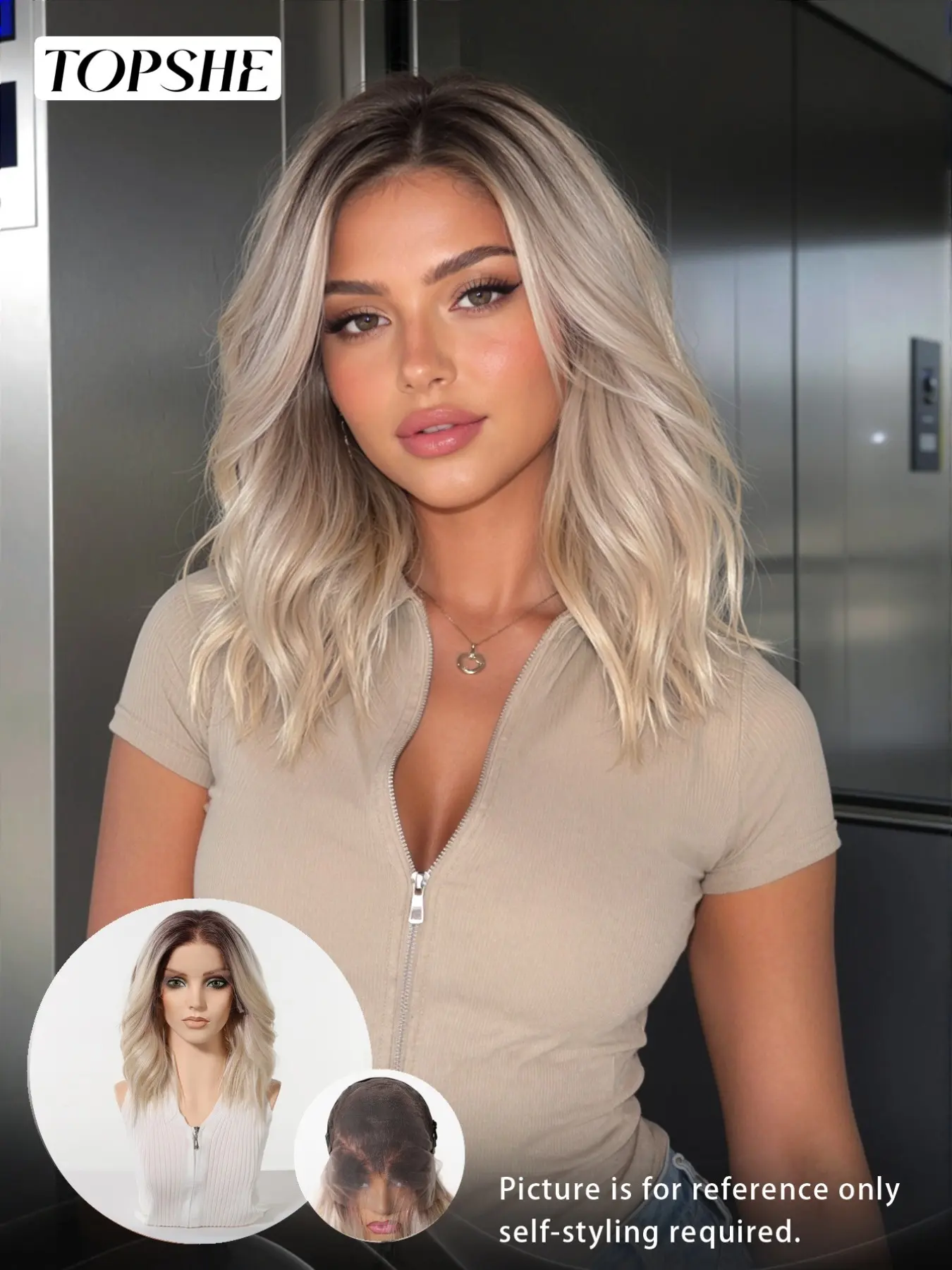 Topshe Hot Selling 13×6 Lace Front Long Wavy Heat Friendly Wig Pre-Plucked Hairline Dark Root Ice Platinum Blonde FUTURA Heat Resistant Fibers