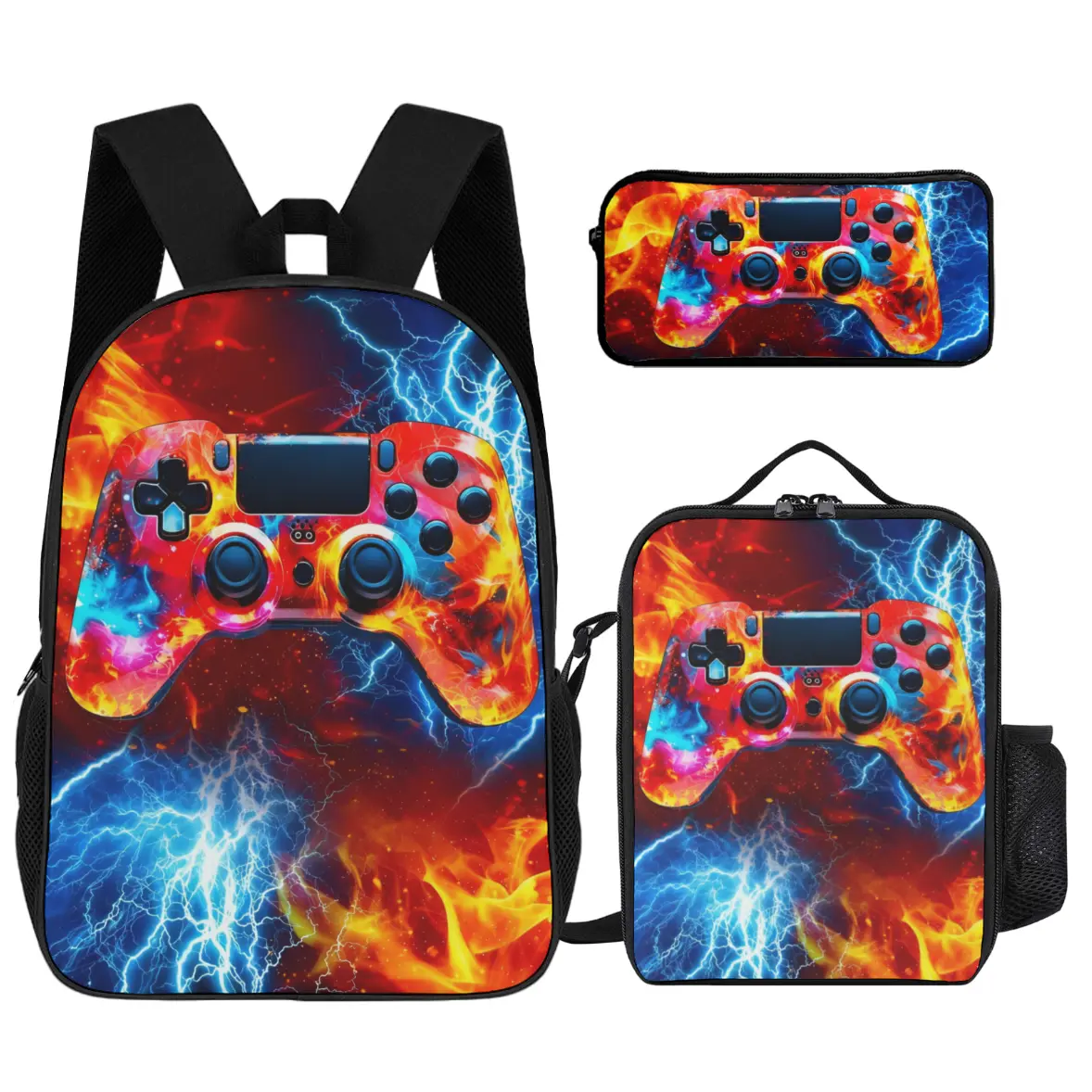 3 sets of game console backpacks, backpacks for boys and girls, lunch bags, pencil cases, back to school gifts, baseball enthusiast backpack sets