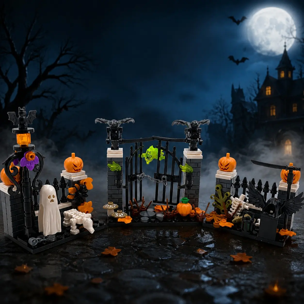 Building Blocks Toy, 1 Set DIY Building Model Halloween Pumpkin Wizard Ghost Tombstone Decoration, Small Particle Children's Assembly Building Blocks Toy