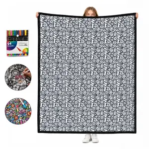 Coloring Blanket Set with 24 Markers, Washable Reusable DIY Art Blanket, Soft Fuzzy Back Cover, 47.6 X 56.7 Inches, Creative Gift for Teens & Adults