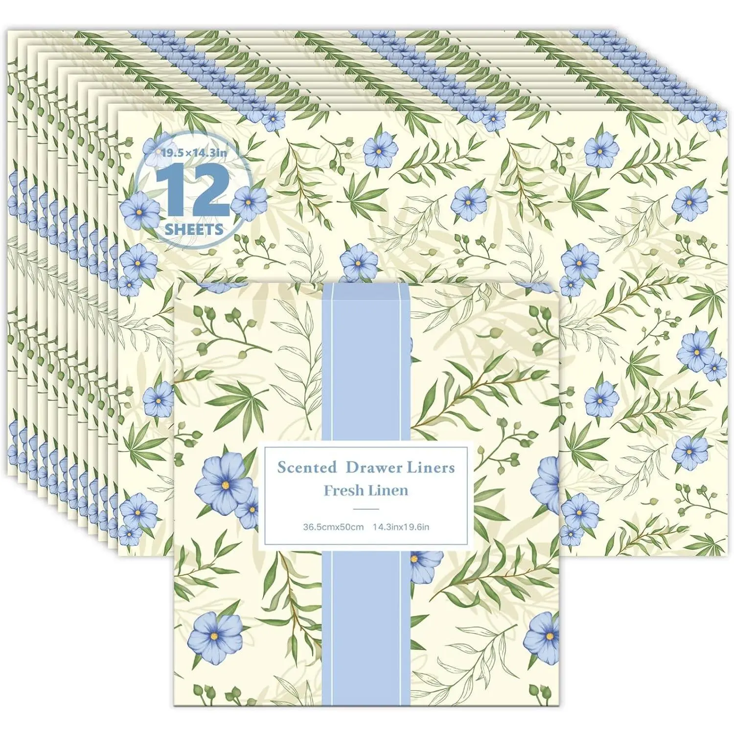 12 Sheets Scented Drawer Liners for Dresser, Linen Scent Paper Liners 14.3x19.5 Inch for Home Shelves, Closets, Bedroom Drawers & CupboardsGift