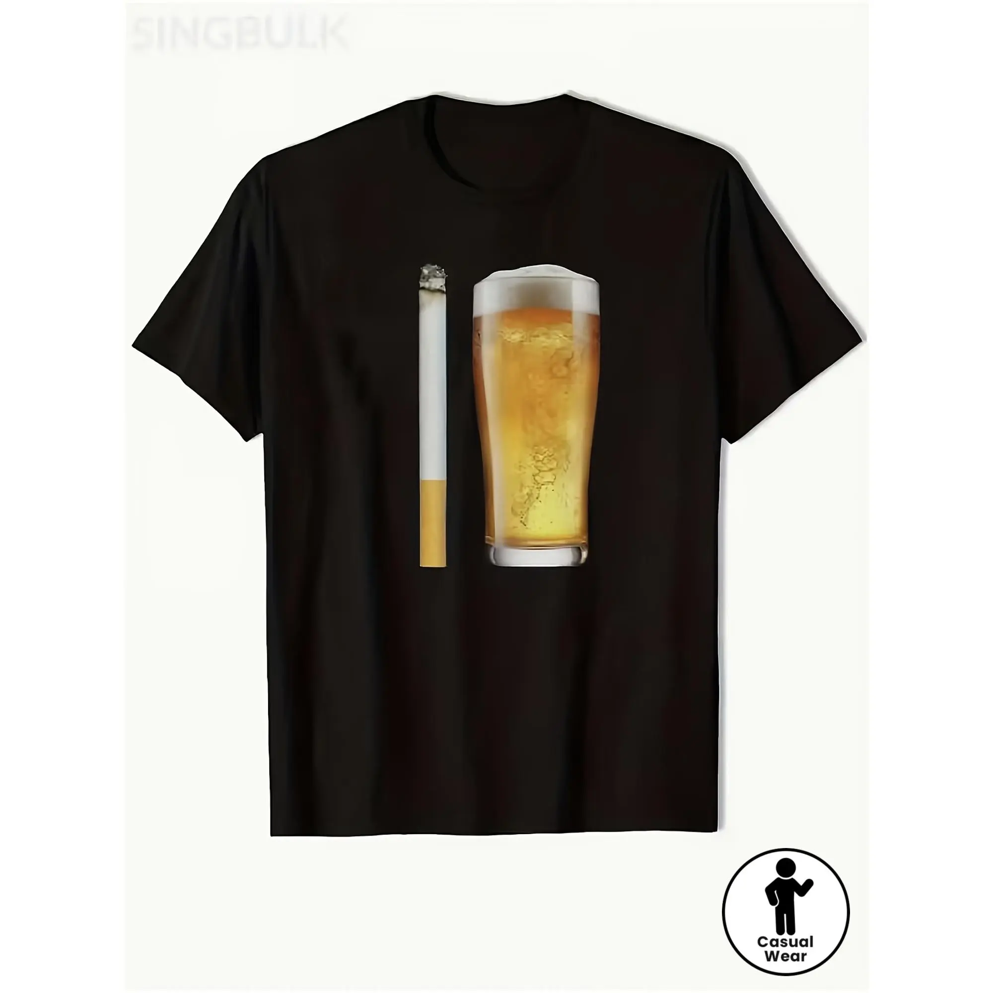Men's Funny Beer & Cigarette Graphic T-Shirt - Satirical Shortsleeve Top for Parties, Casual Streetwear Style with Flannel & Sneakers, Cargo, Layer, Print, Tee, Funny Graphic Tee, Brothers
