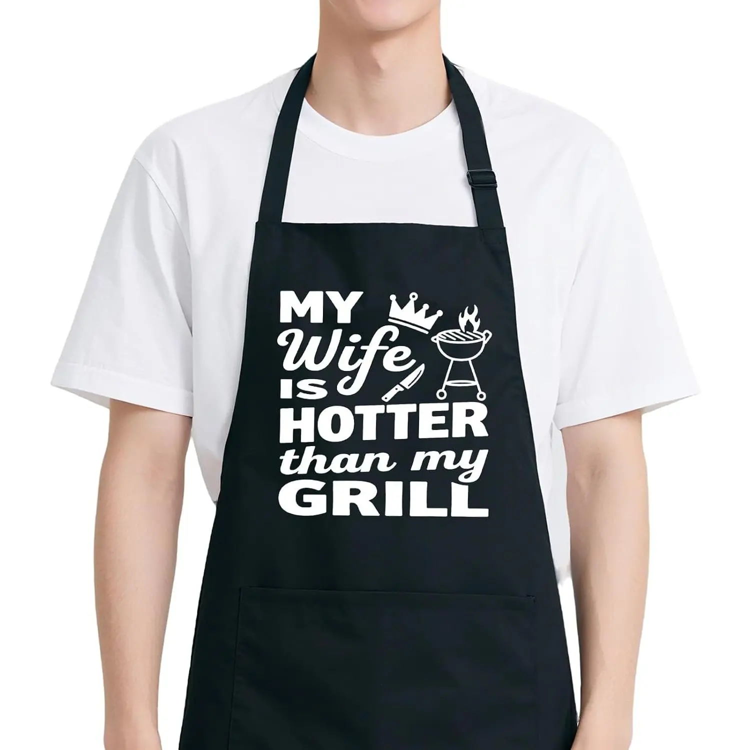 Funny BBQ Apron for Men with 2 Pockets, Adjustable Water-drop Resistant Apron for Grill Cooking, Perfect Chef Gift for Men