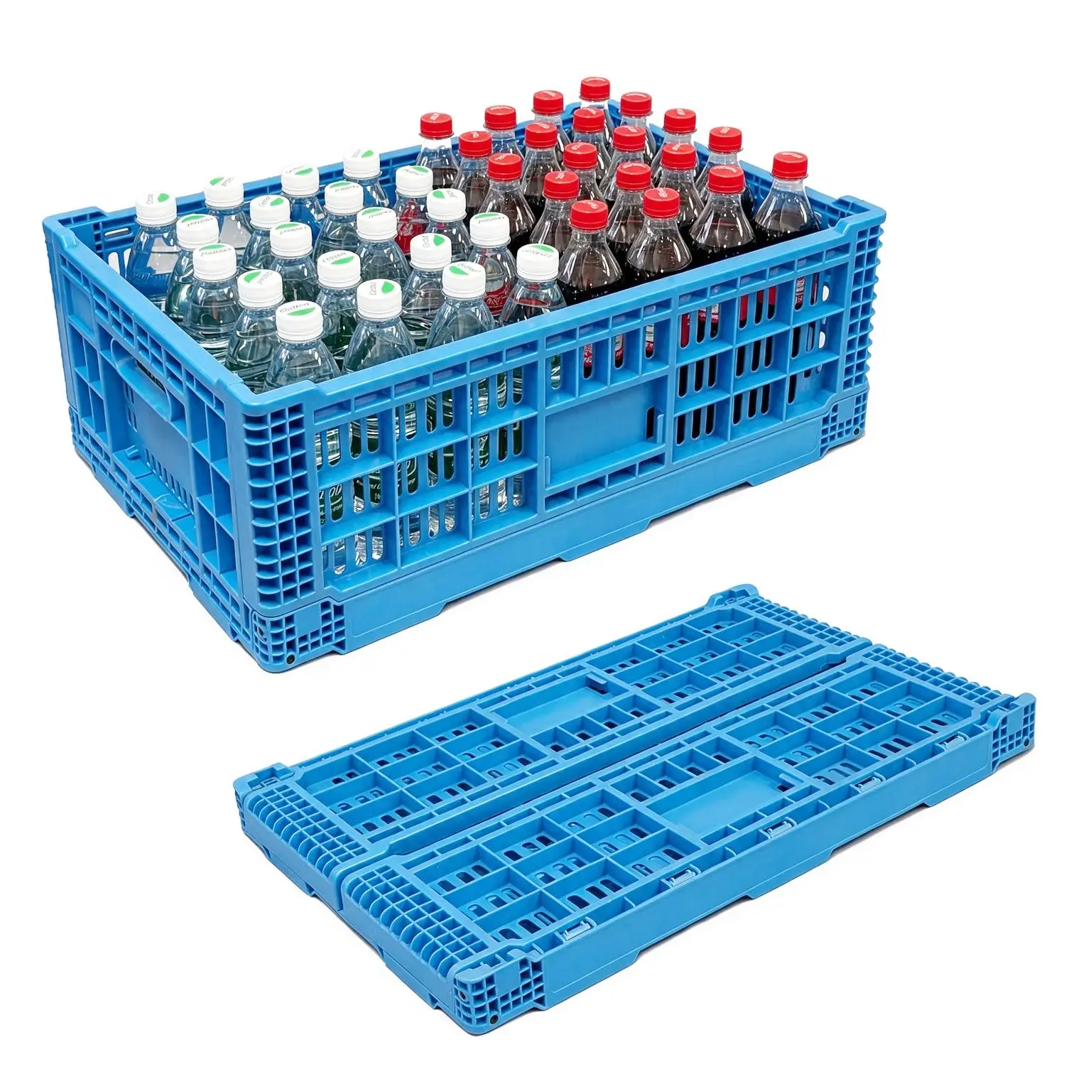 Collapsible Plastic Beverage Crate, Stackable Heavy Duty Folding Storage Basket for Bottles, Moving, Farmers Market & Garage Organization