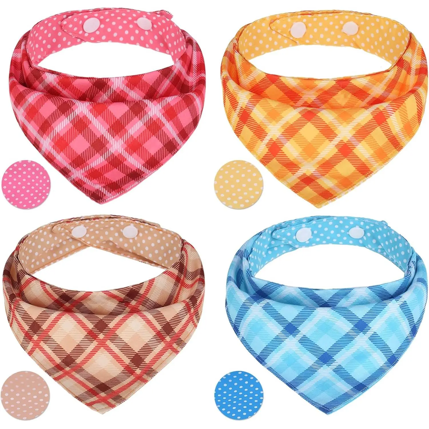 Bandanas Small Reversible Styles  Triangle Scarf Bibs - Adjustable with Two Snaps - Kerchief Set Accessories for Dogs, Puppy, Cats, L