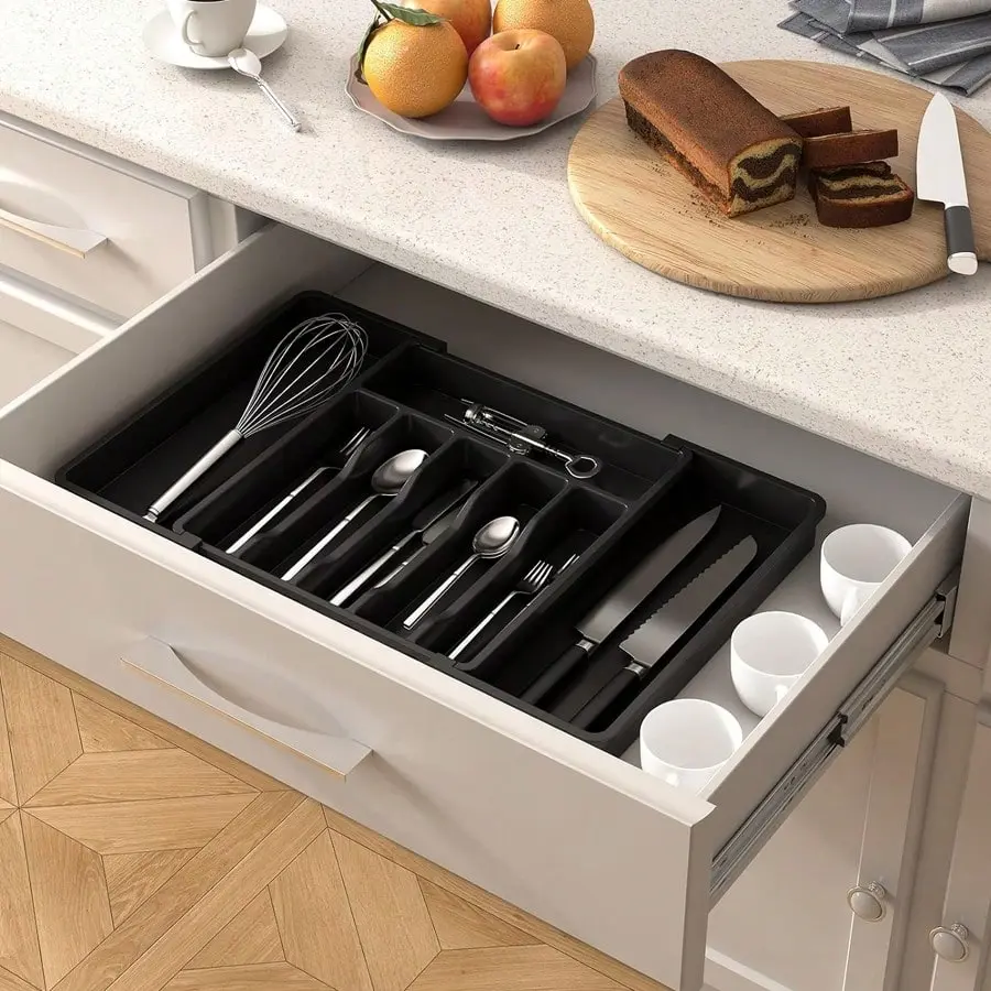 Extra Large Silverware Drawer Organizer, Expandable Utensil Tray | Flatware Cutlery Holder For Kitchen, Adjustable Plastic Storage For Spoons Forks Knives
