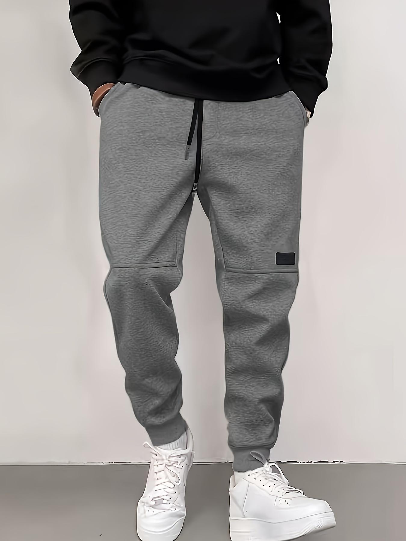 Men's Elastic Waist Sports Pants - Lightweight and Warm with Pockets, Loose Casual Autumn and Winter Outdoor Running Long Pants, Machine Washable Solid Color Comfortable Sports Pants