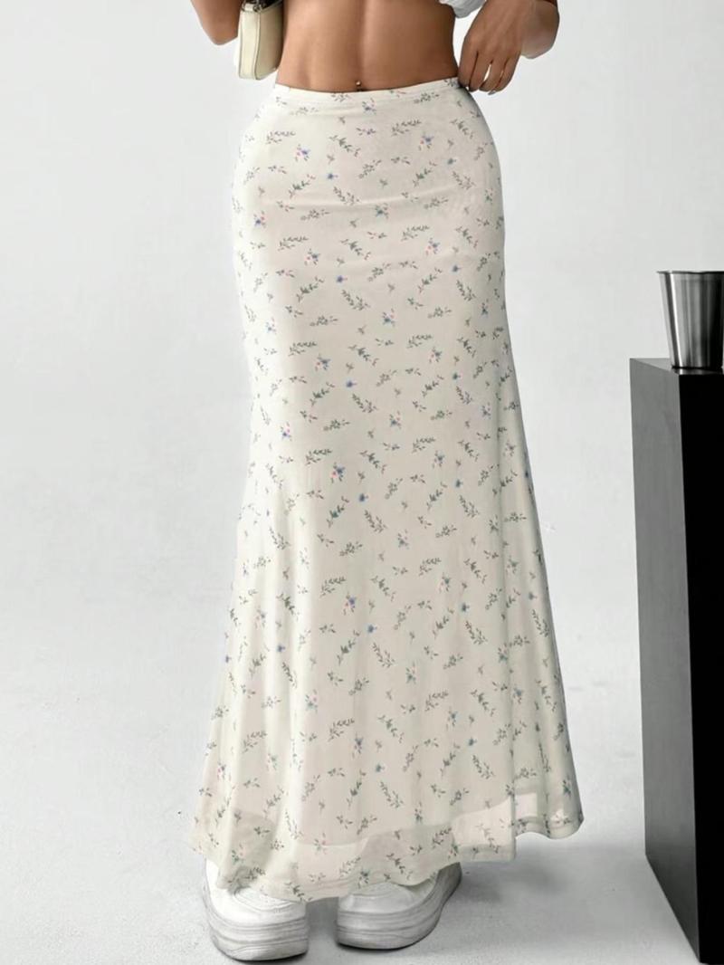 Women's Ditsy Floral Print Fish Tail Hem Skirt, Boho Fashion Long Skirt for Daily Holiday Vacation Wear, Ladies Bottoms for Summer