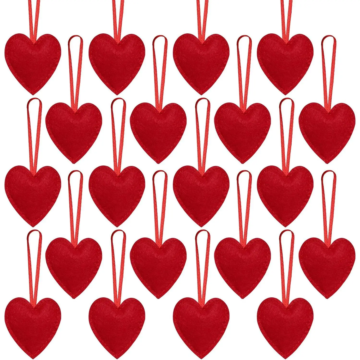 20 count Felt Hearts  Ornaments Valentines Heart Shaped Ornaments for Wedding Valentine Anniversary Christmas Party Decorations (Red)