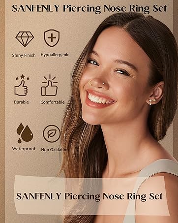Sanfenly 9Pairs Threadless Flat Back Earrings Studs 316L Surgical Steel Push in Nose Studs Rings CZ Tragus Cartilage Helix Conch Labret Lip Nostril Medusa Piercing Jewelry Hypoallergenic 20G 18G 16G