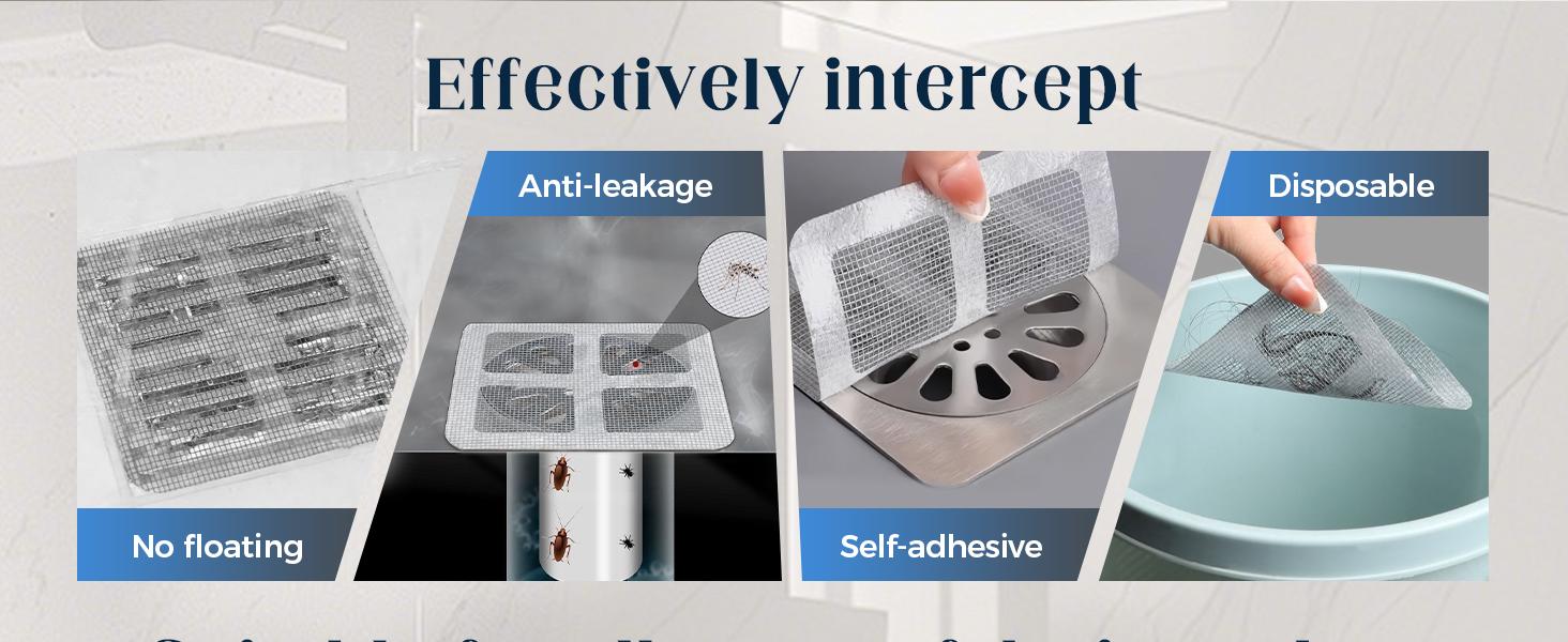 Disposable Hair Drain Stickers, 2026 New Disposable Shower Drain Cover Hair Catcher, Bathroom Floor Drain Filter Stickers Shower Drain Protector - Easy to Install - Mesh Cover Floor Drain Sticker