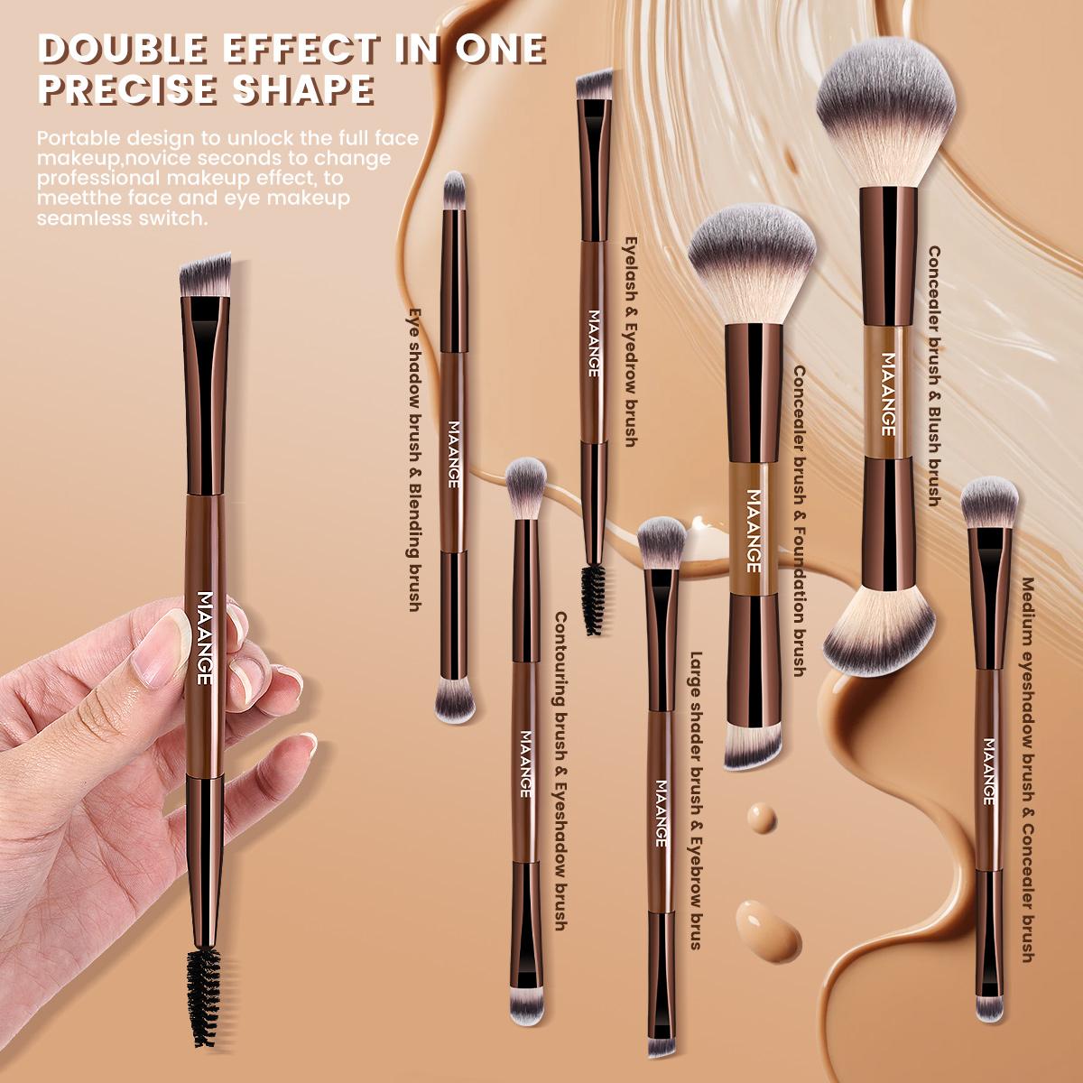 Maange 7-Piece Cosmetic Brush Set: Professional Dual-Ended, Multifunctional Makeup Brushes for Foundation, Concealer, Blush, Eyeshadow, Contour, Bronzer, Powder, Cruelty-Free Peach Dust, Makeup Accessories Gifts for Friends #GLOBAL PICKS