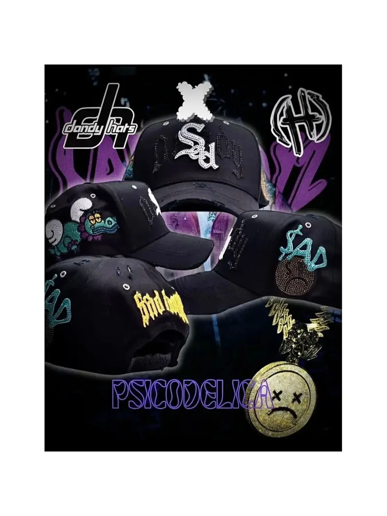 Daily Selection: Dandy Hats X Sad Boyz II Psicodelica black hat, featuring bright details and a unique design, suitable for urban style.