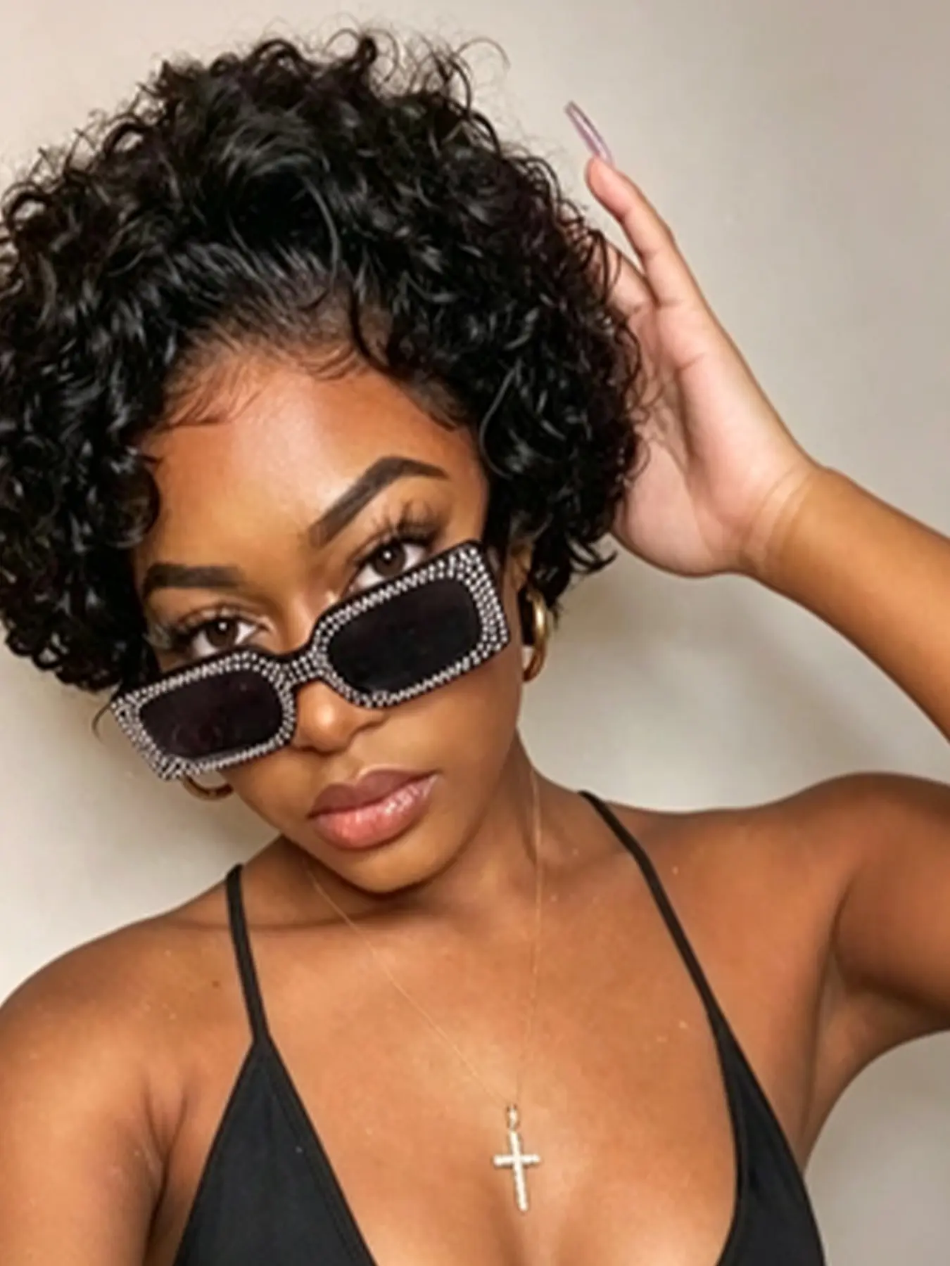 Anytime African Curl Short Real Hair Wig with Bangs, Suitable for Women, Brazilian Natural Hair, 150% Density, Miko-8 Inch, Multiple Colors