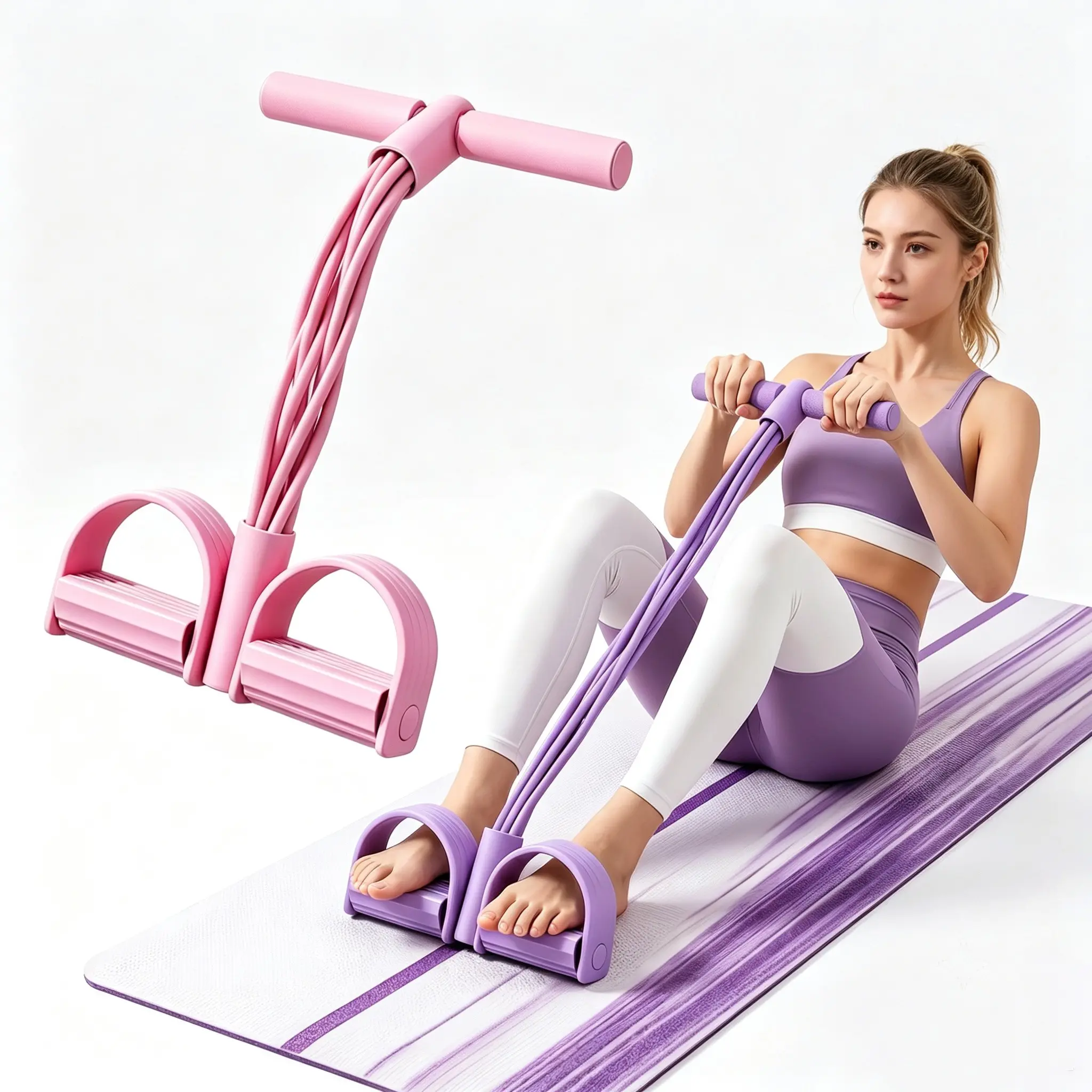 6-Strand Heavy Duty Abdominal Crunch Assist Equipment, Core Abdominal Trainer, Non-Slip ft Pedal & Resistance Bands, Portable Home Strength Training Tool for Leg & Core Workouts, Abs Workout Equipment