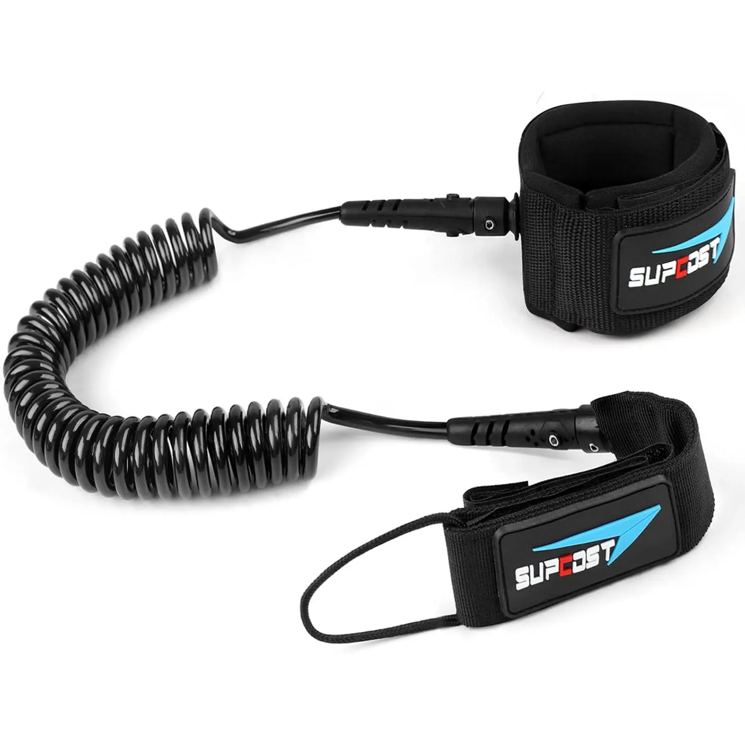 10 ft Surf Board Leash, 5.5mm/7.0mm Thick Urethane Coiled Paddle Board Leash. Coiled Spring Leg Foot Rope SUP Leash for Shortboard, Longboard, Paddleboard, Kayak