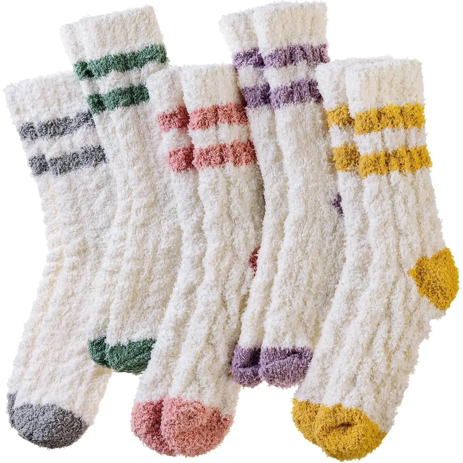 5 Pair Fluffy Sleeping Socks for Women, Ultra-Soft Plush Slipper Socks with Cozy Warm Lining & Gentle Elastic Cuff, Ideal Socks for Home, Travel & Holiday Gifts