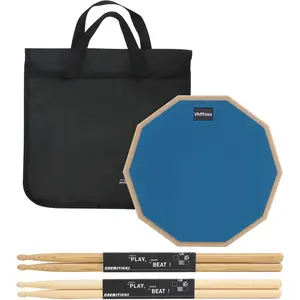 12 Inch Practice Drum Pad and Sticks, Beginner Snare Drum Pad with 5A Maple Drumsticks (2 pairs) and Carrying Bag, Double Sided Silent Drum Pad (Blue)