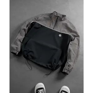 Men's Lightweight Windproof Hooded Rain Jacket, Water Resistant Zip Front Track Jacket, Breathable Black Outdoor Running Coat with Adjustable Hood, Casual Bomber Style Jacket for Travel & Hiking