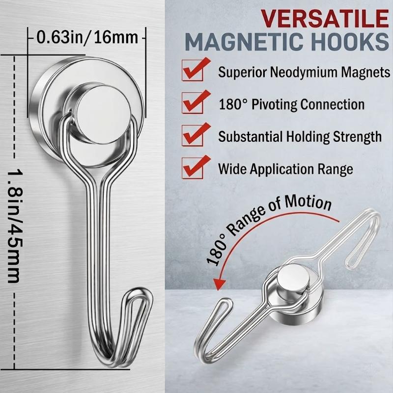 Swivel Magnetic Hooks 8/16 Pack 30LBS Strong Neodymium Hooks for Cruise Cabin Door Fridge Kitchen Metal Surfaces Rotary Vertical Suspension Organizer