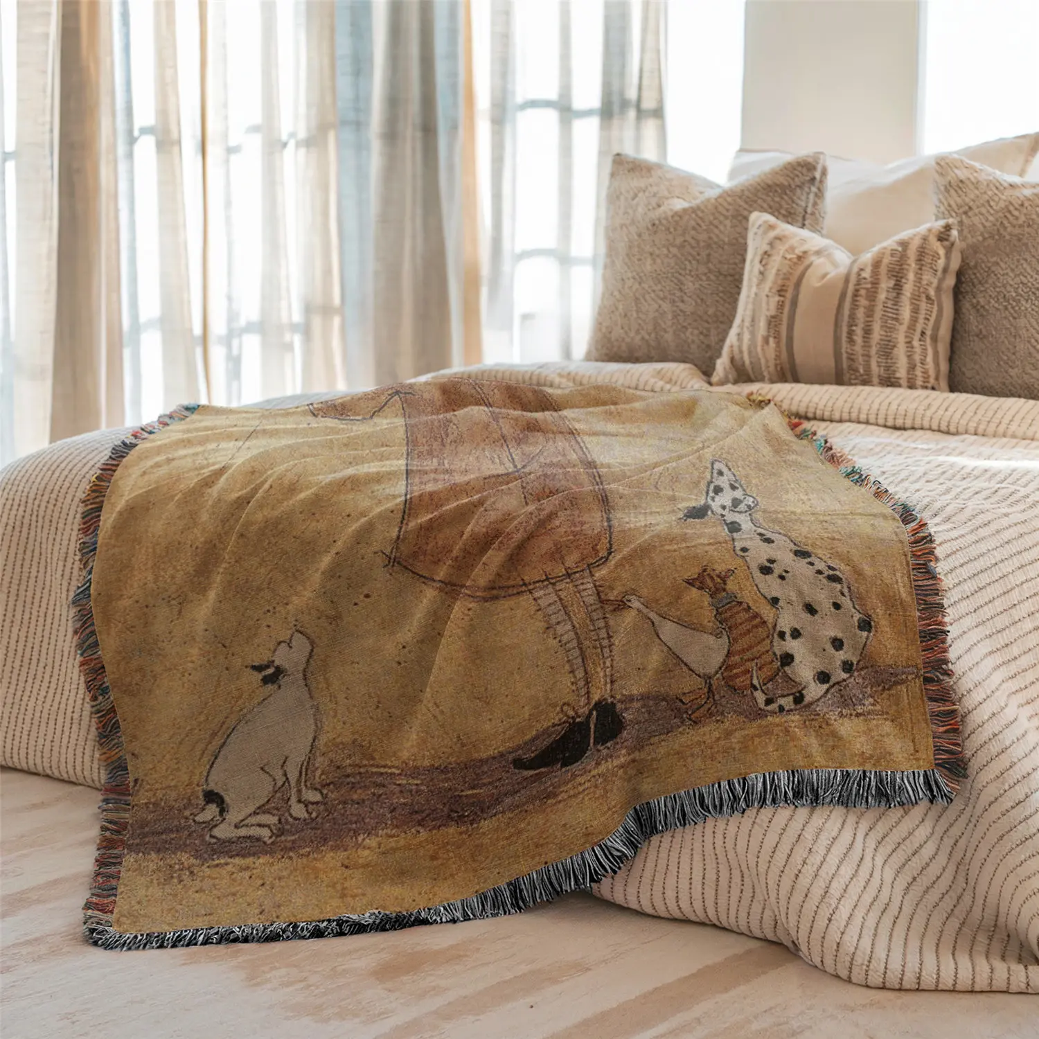 Multi-Function Tassel Woven Blanket Umbrella Pattern Bed Blanket, Also for Sofa Cover Couch Throw Blanket Armchair Home Decor Room Wall Art Tapestry Furniture Slipcover Tablecloth Shawl Outdoor Picnic Camping Beach Towel Office Nap Hippie