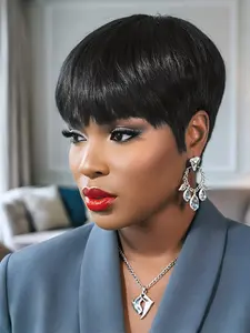 Pixie Cut Short Human Hair Wigs with Bangs for Women, Full Machine Made, Natural Looking, Stylish and Comfortable Wig